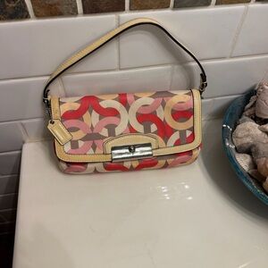 Coach Kristin OpArt Multicolor Signature Wristlet in Red, Pink & Cream